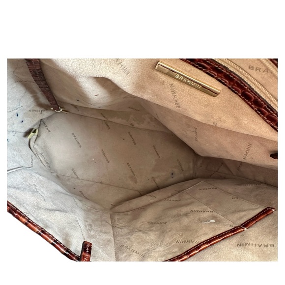 Brahmin Brown Leather Reptile Hand Tote W/Matching Wallet 2pc - Picture 5 of 13